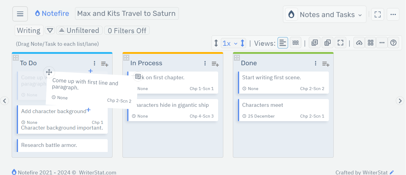 Notefire Move Notes, Tasks.