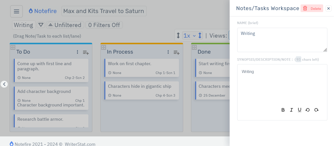 Notefire Notes And Tasks Workspace Info